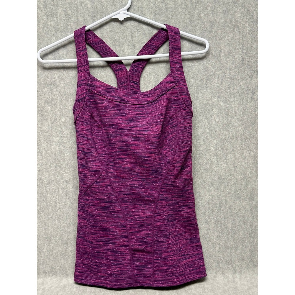 Zella Tank Top Sz XS Purple Space Dye Racerback Ruched Mesh Back Activewear
